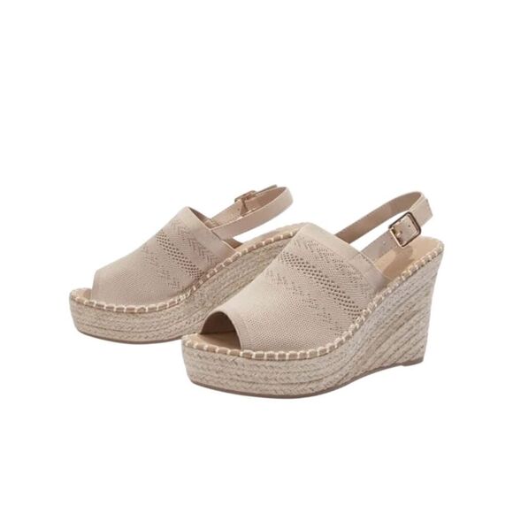 Women's Knit Espadrille Slingback Wedge Sandals 39/US 8 Color Tan - Picture 1 of 9